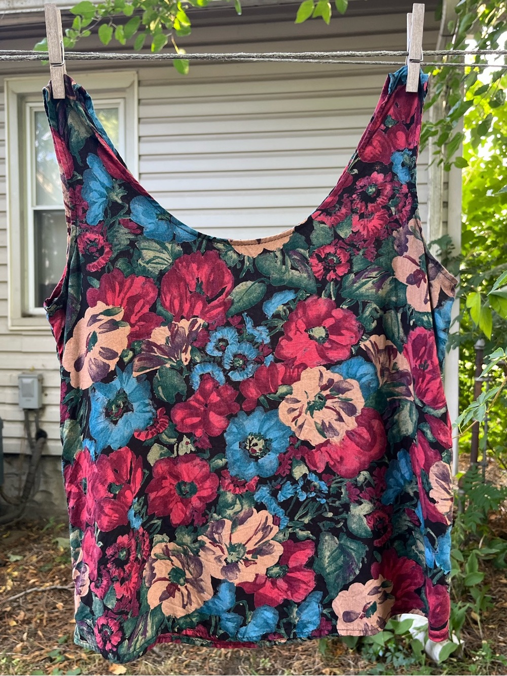 Vintage Floral Scoop Neck Tank Top Small